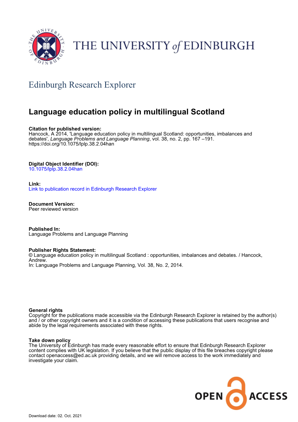 Language Education Policy in Multilingual Scotland