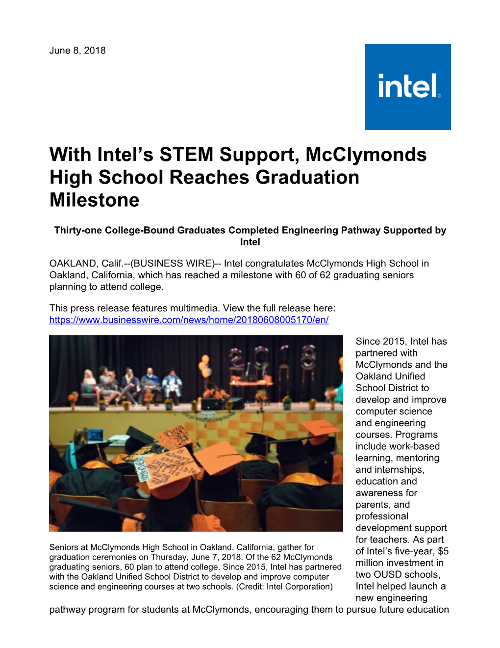With Intel's STEM Support, Mcclymonds High School Reaches