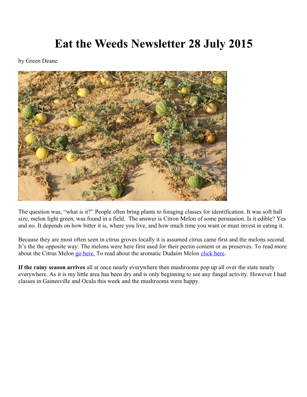 Eat the Weeds Newsletter 28 July 2015