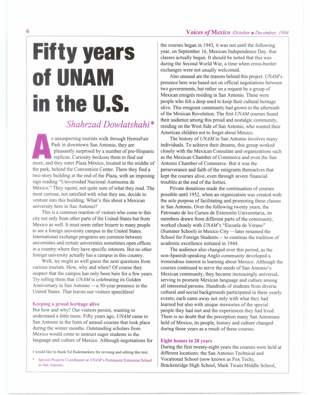 Fifty Years of UNAM in the U.S