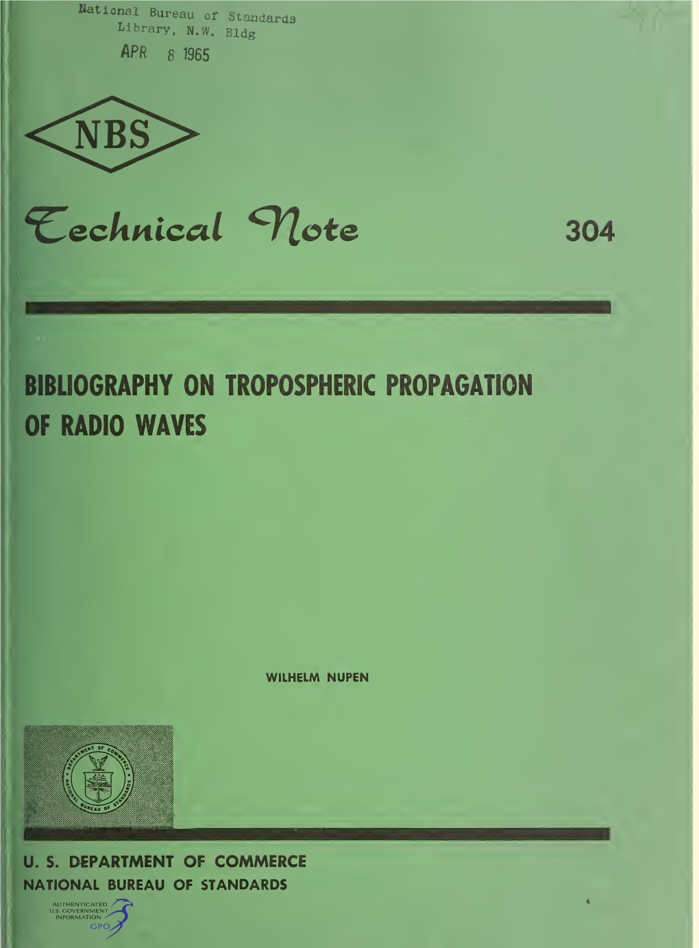 Bibliography on Tropospheric Propagation of Radio Waves