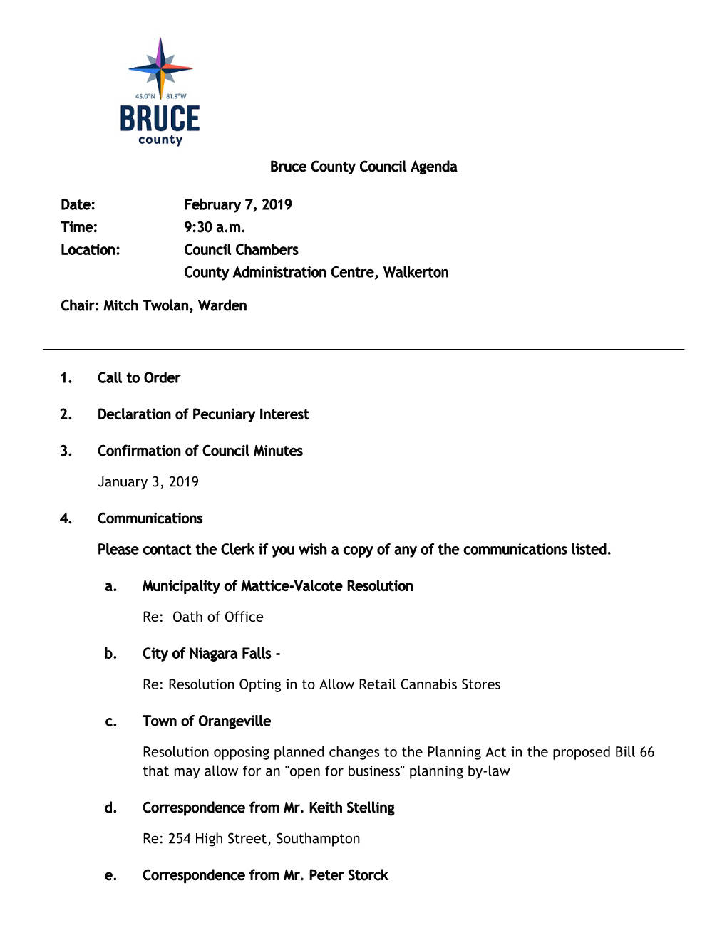 Bruce County Council Agenda