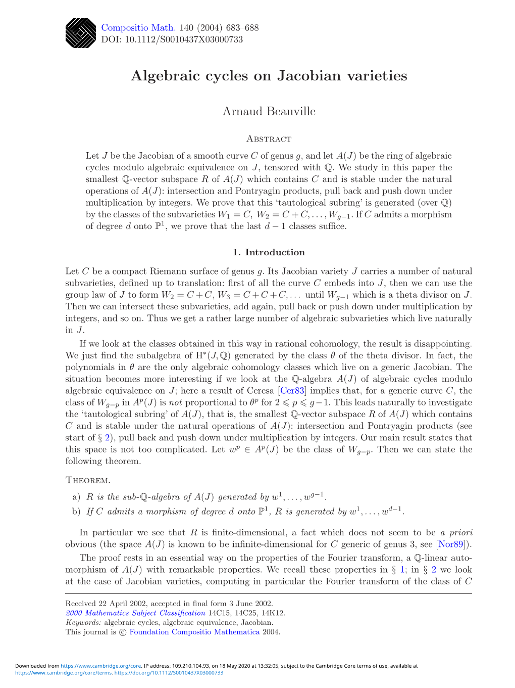 Algebraic Cycles on Jacobian Varieties