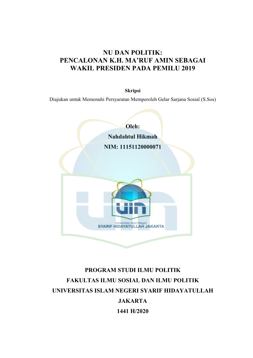 Pencalonan Kh Ma'ruf Amin Sebagai Wakil Presiden Pada Pemilu 2019