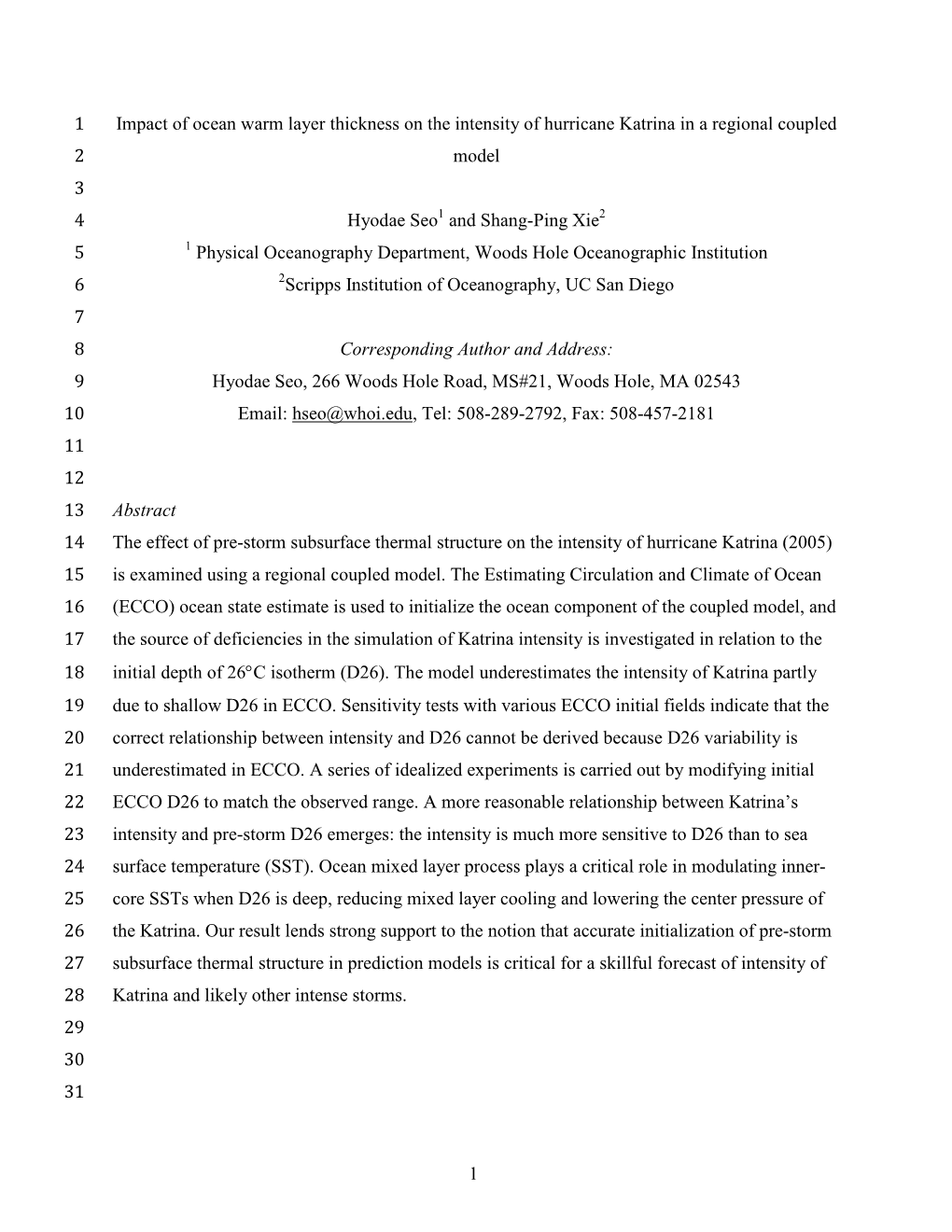 Impact of Ocean Warm Layer Thickness in ECCO Ocean State Estimates