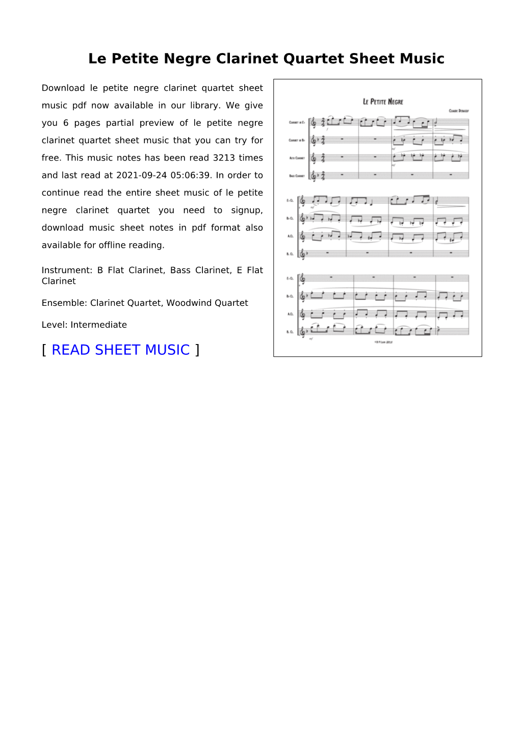 Le Petite Negre Clarinet Quartet Sheet Music