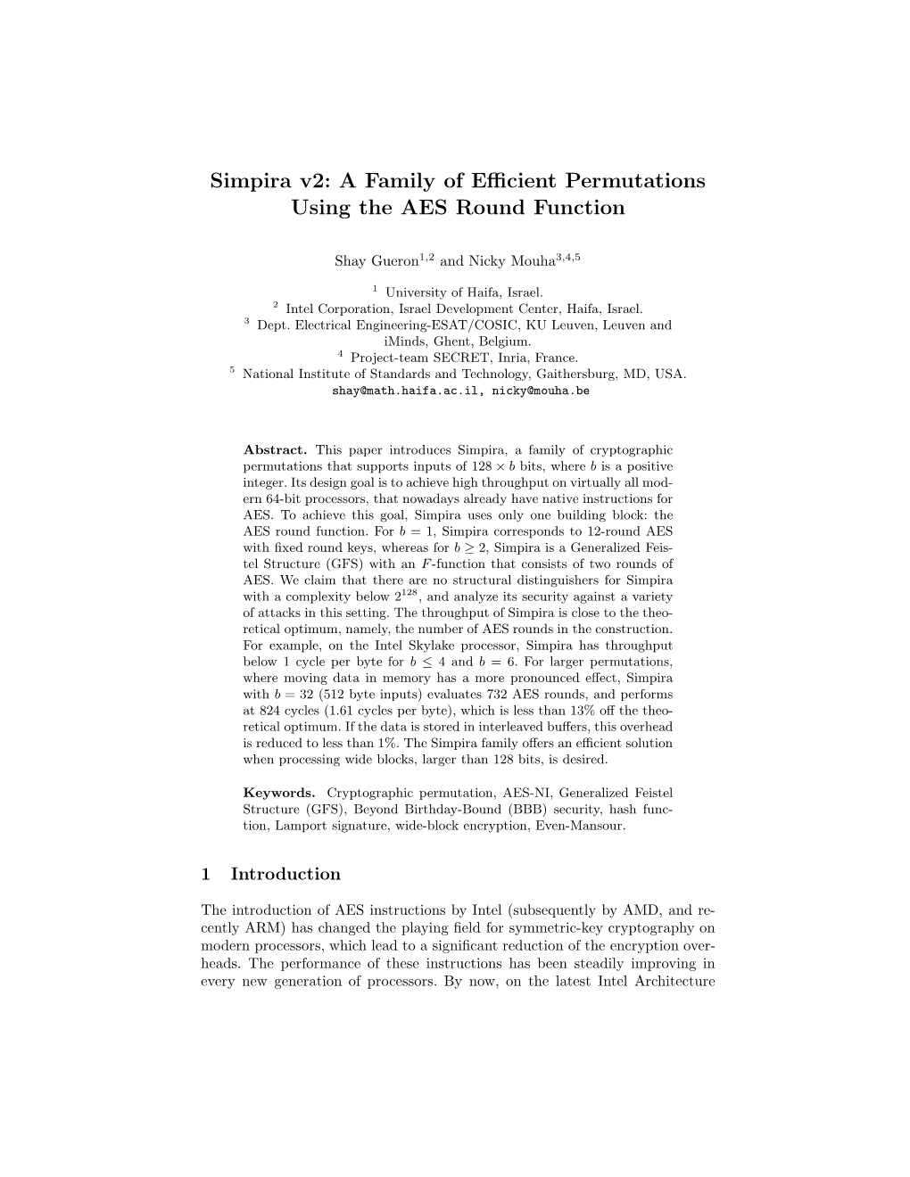 Simpira V2: a Family of Efficient Permutations Using the AES Round