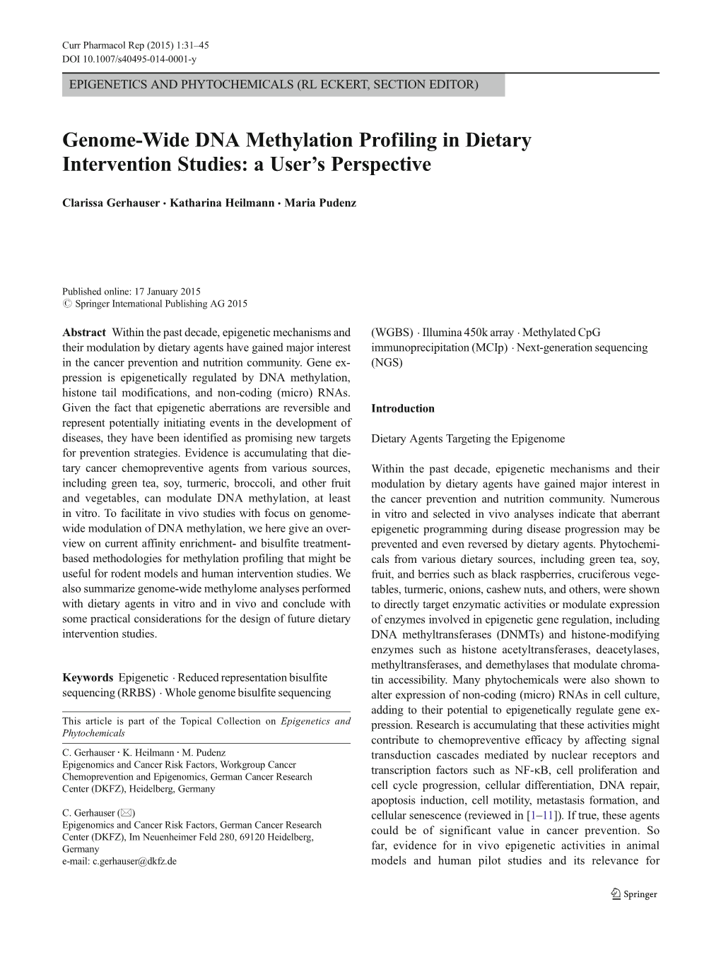 Genome-Wide DNA Methylation Profiling in Dietary Intervention Studies: a User’Sperspective