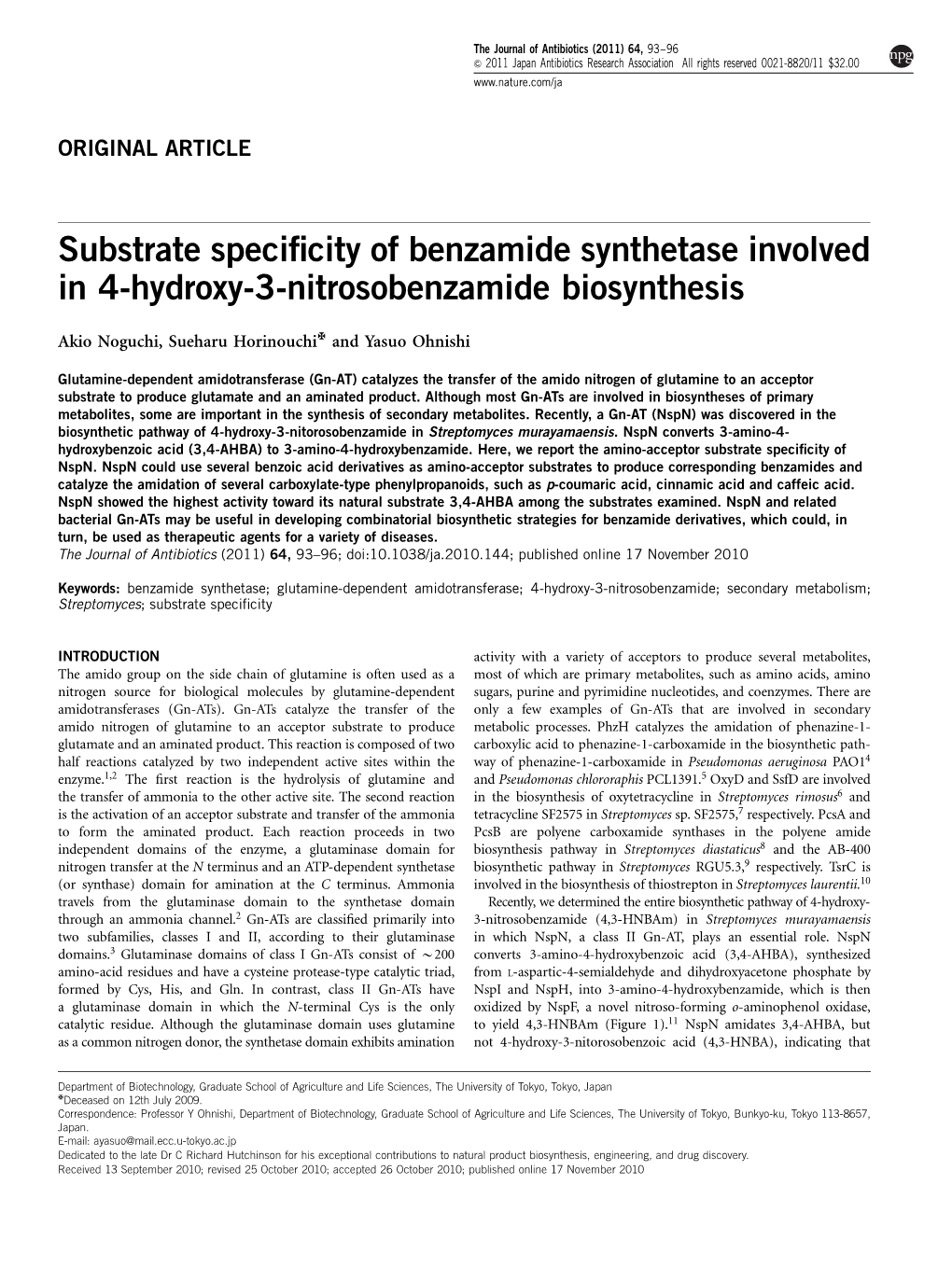 Substrate Specificity of Benzamide Synthetase Involved in 4-Hydroxy-3