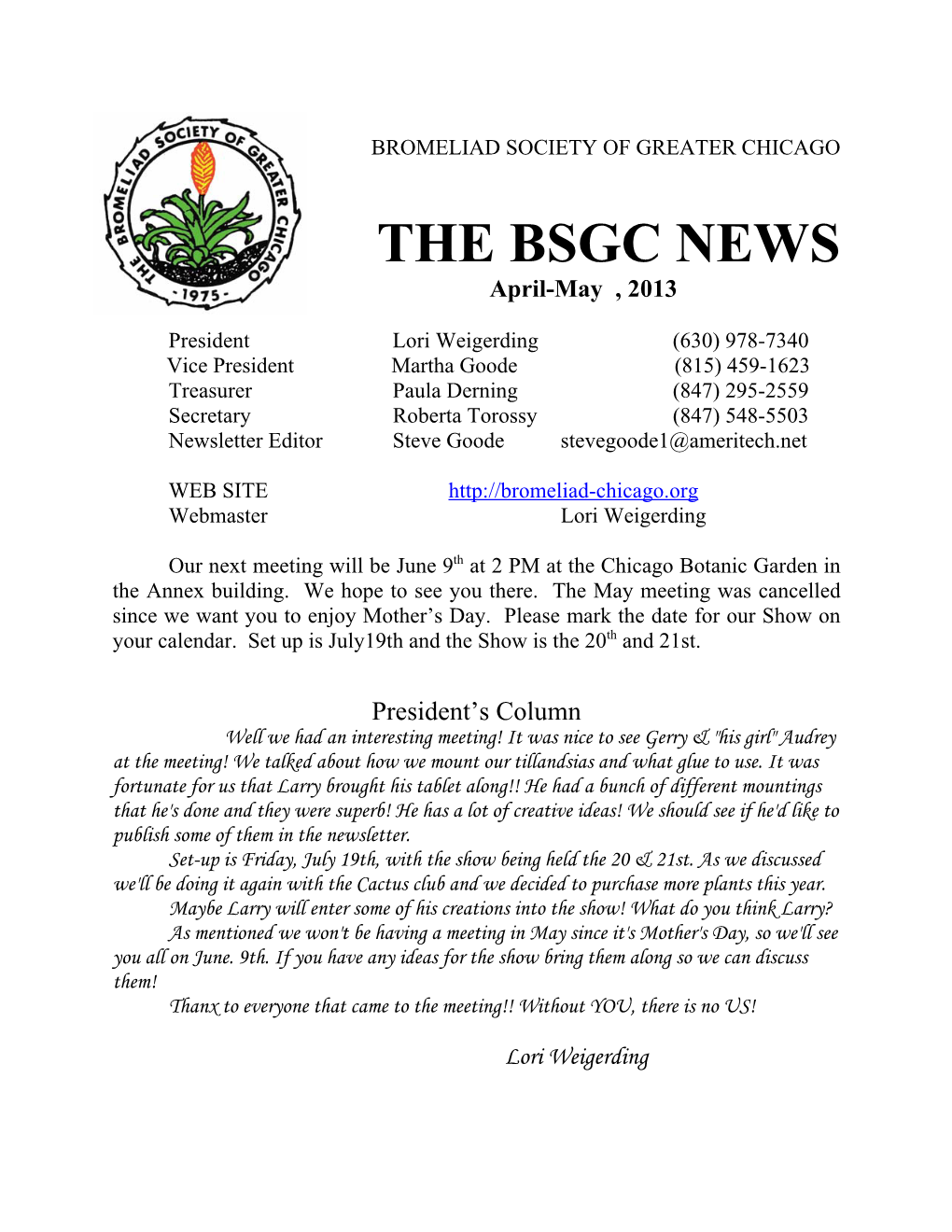 THE BSGC NEWS April-May , 2013