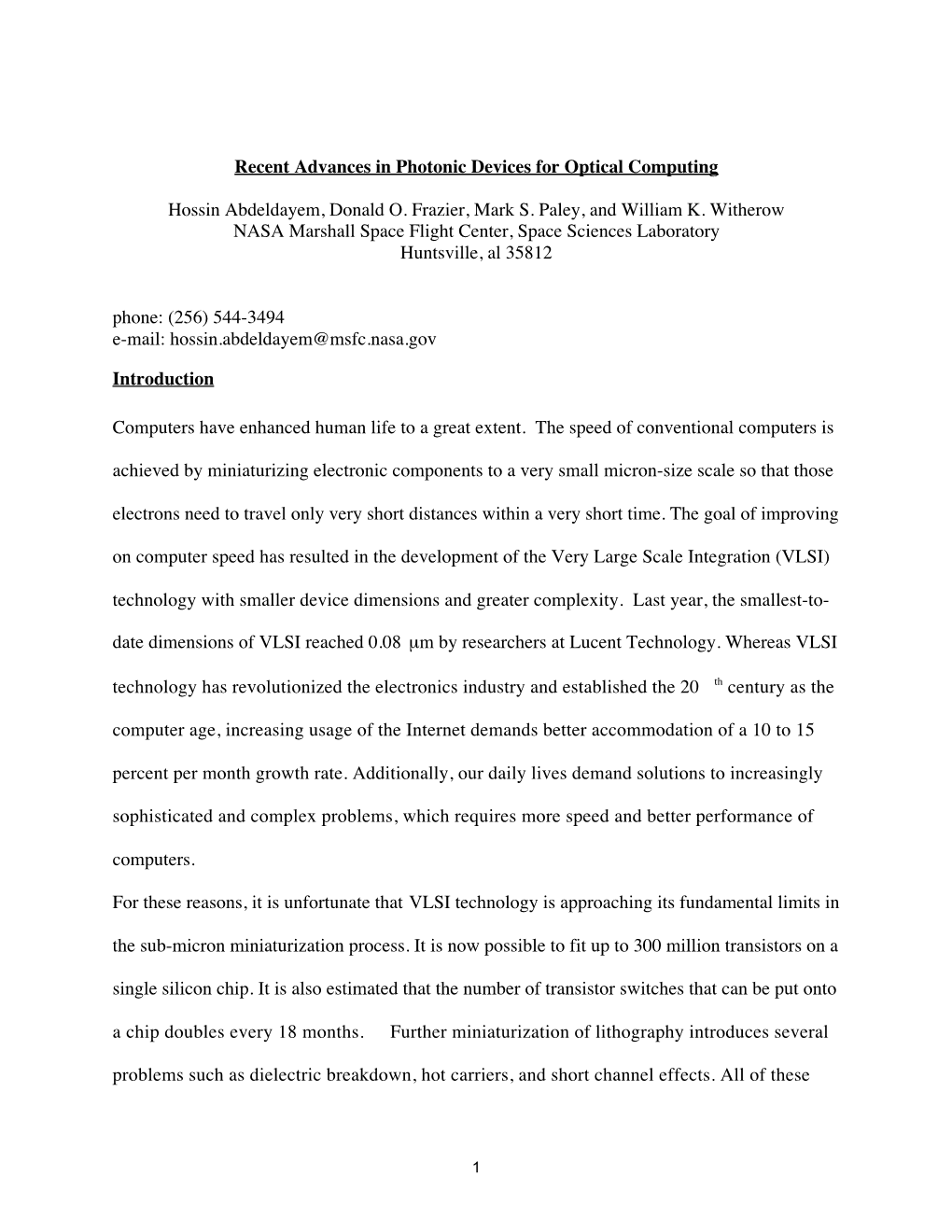 Recent Advances in Photonic Devices for Optical Computing Hossin