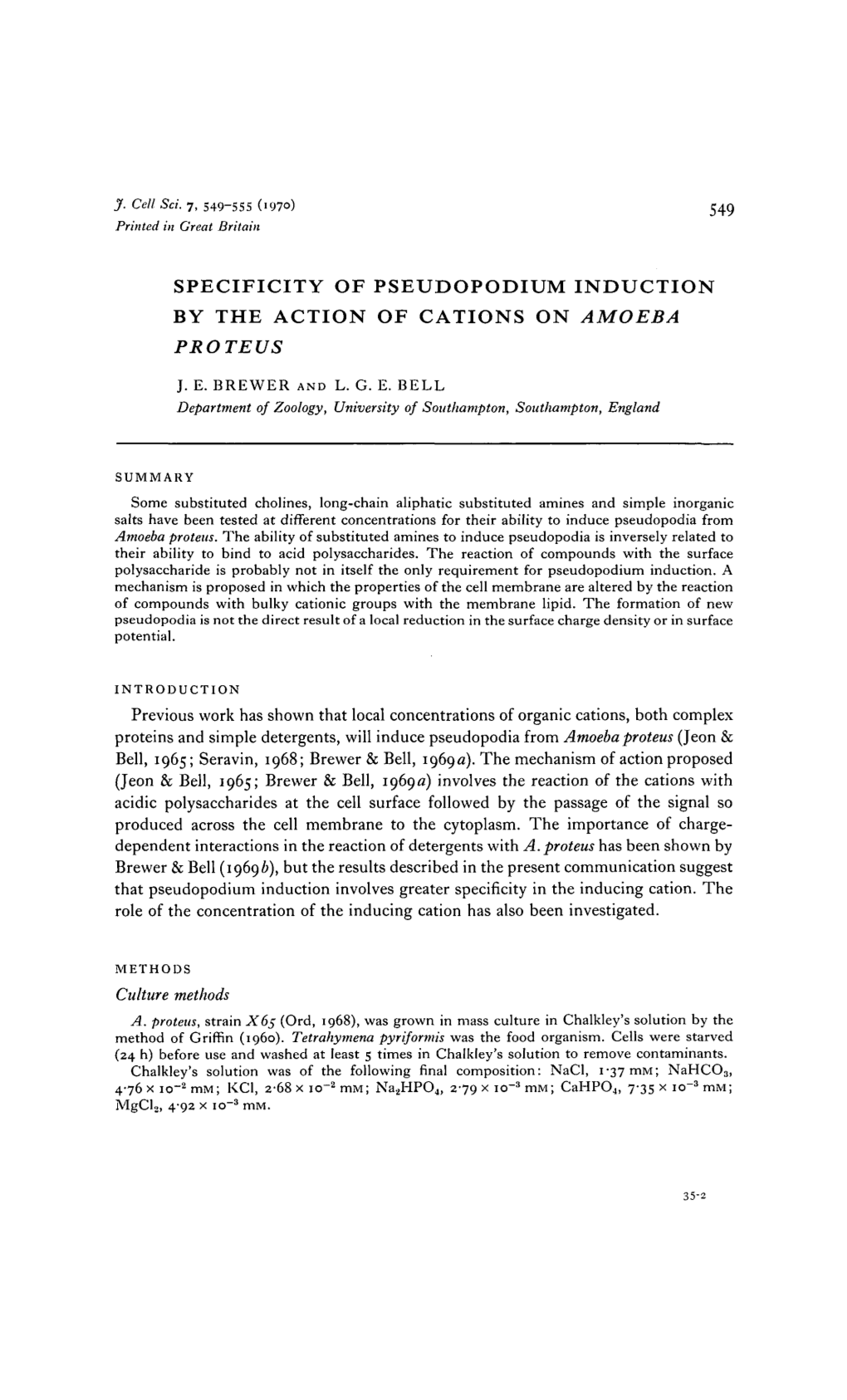 Specificity of Pseudopodium Induction by the Action of Cations on Amoeba Proteus