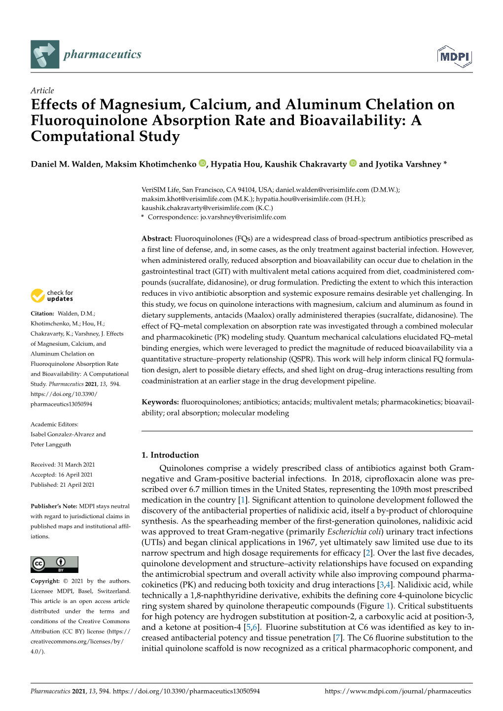 Effects of Magnesium, Calcium, and Aluminum Chelation on Fluoroquinolone Absorption Rate and Bioavailability: a Computational Study