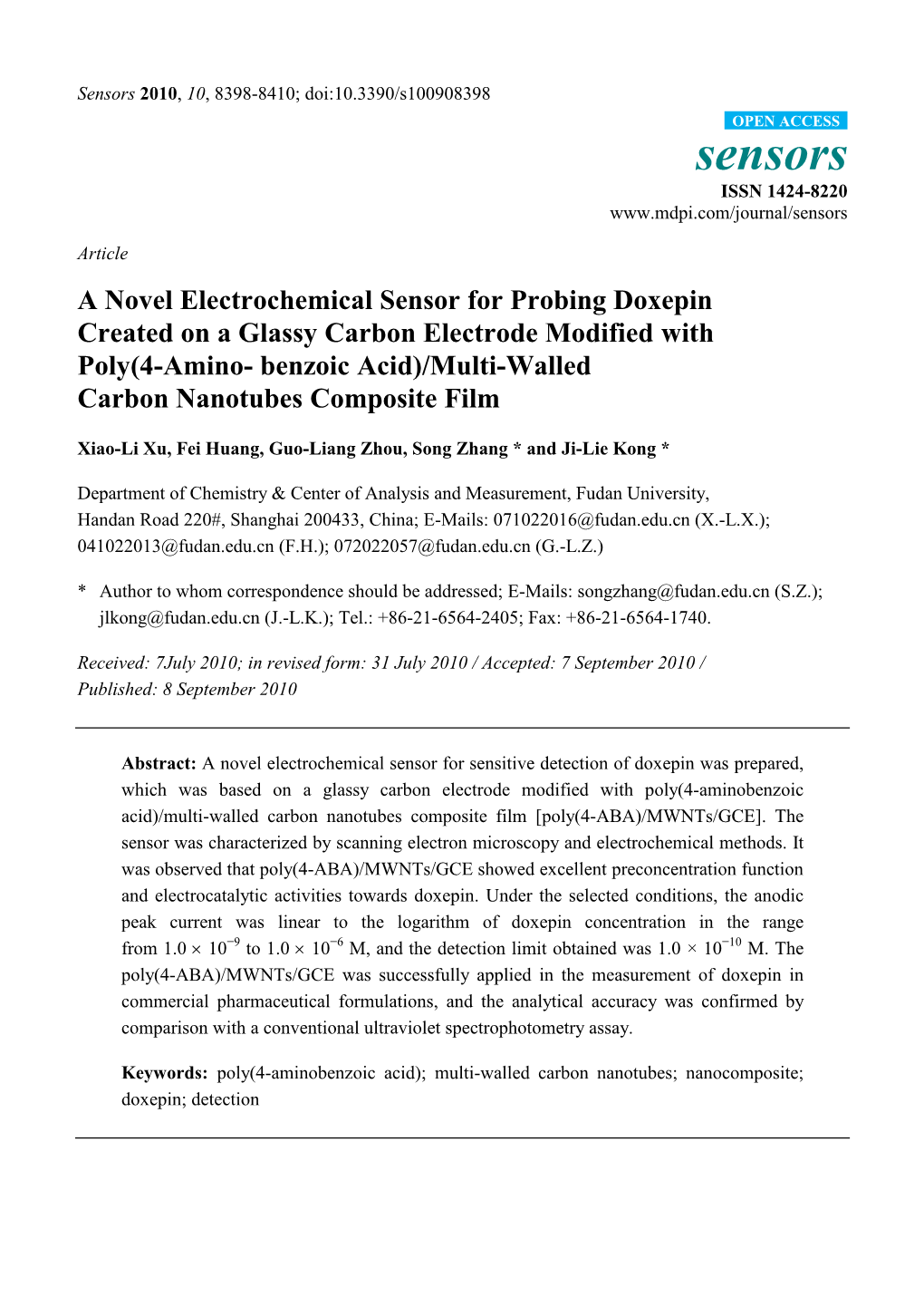 A Novel Electrochemical Sensor for Probing Doxepin Created