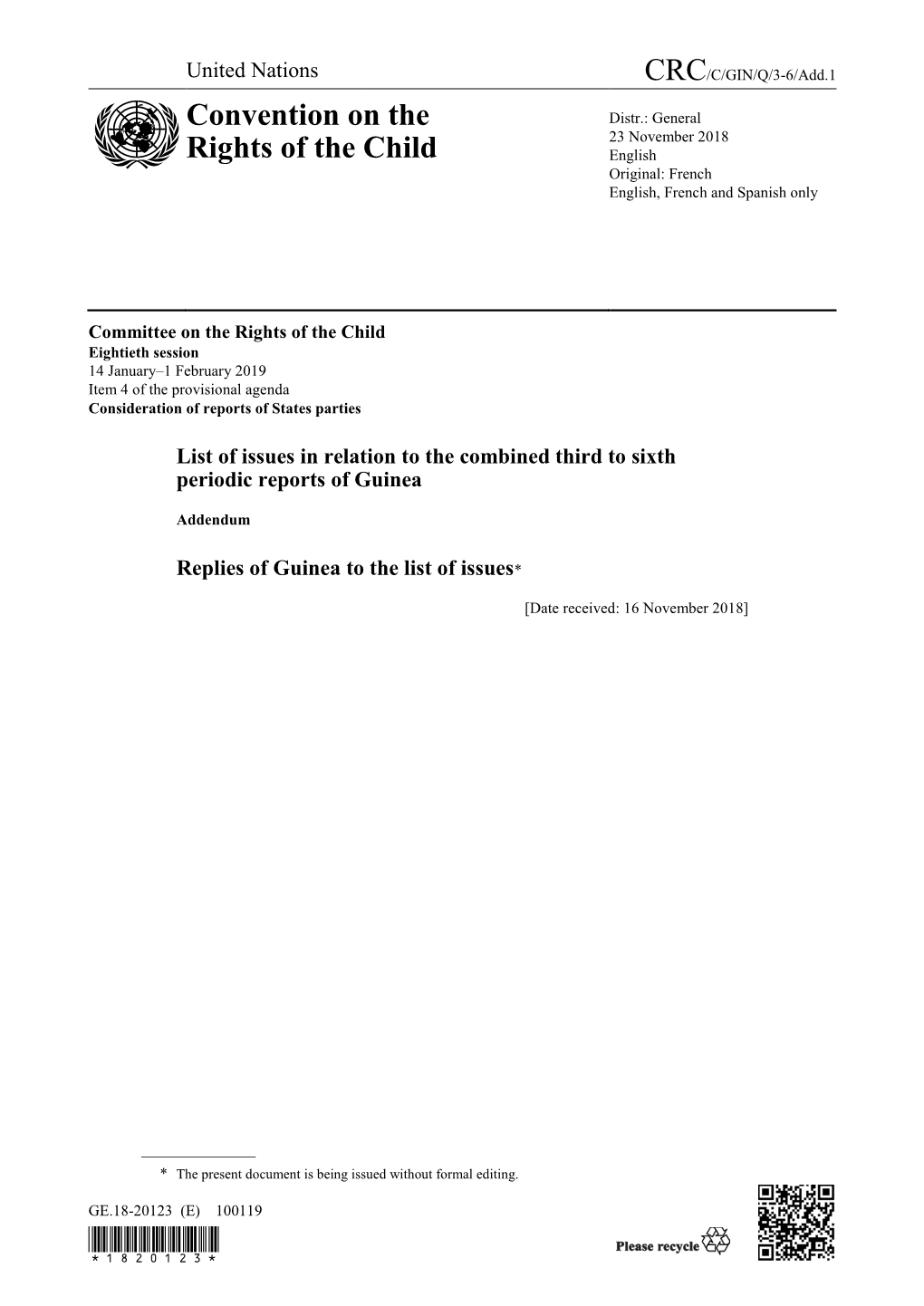 Page 1 GE.18-20123 (E) 100119 Committee on the Rights of The