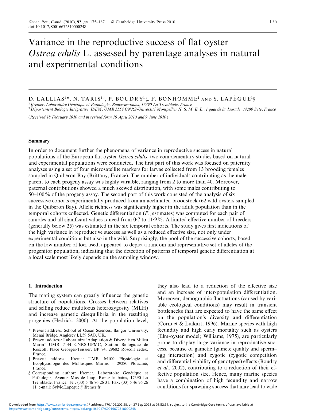 Variance in the Reproductive Success of Flat