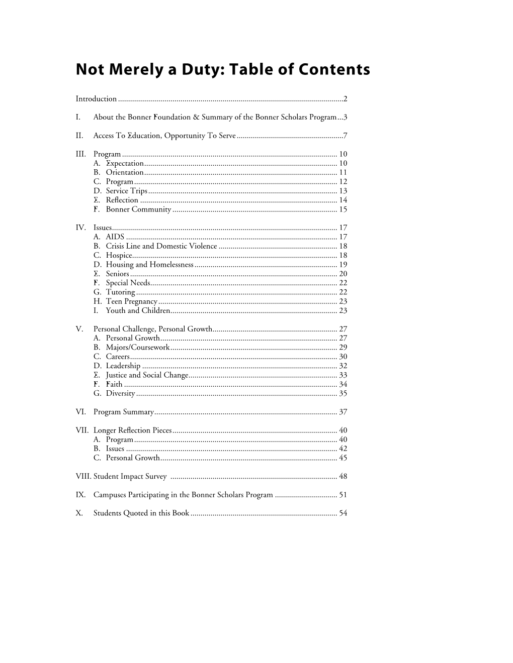 Not Merely a Duty: Table of Contents