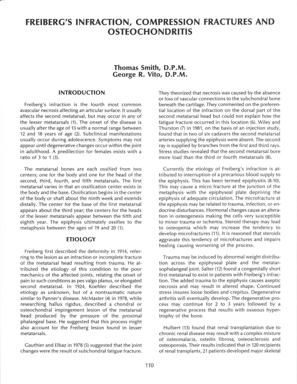 Freiberg's Infraction, Compression Fractures and Osteochondritis