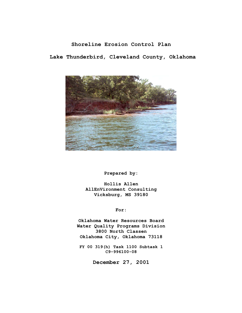 Shoreline Erosion Control Plan, Lake Thunderbird