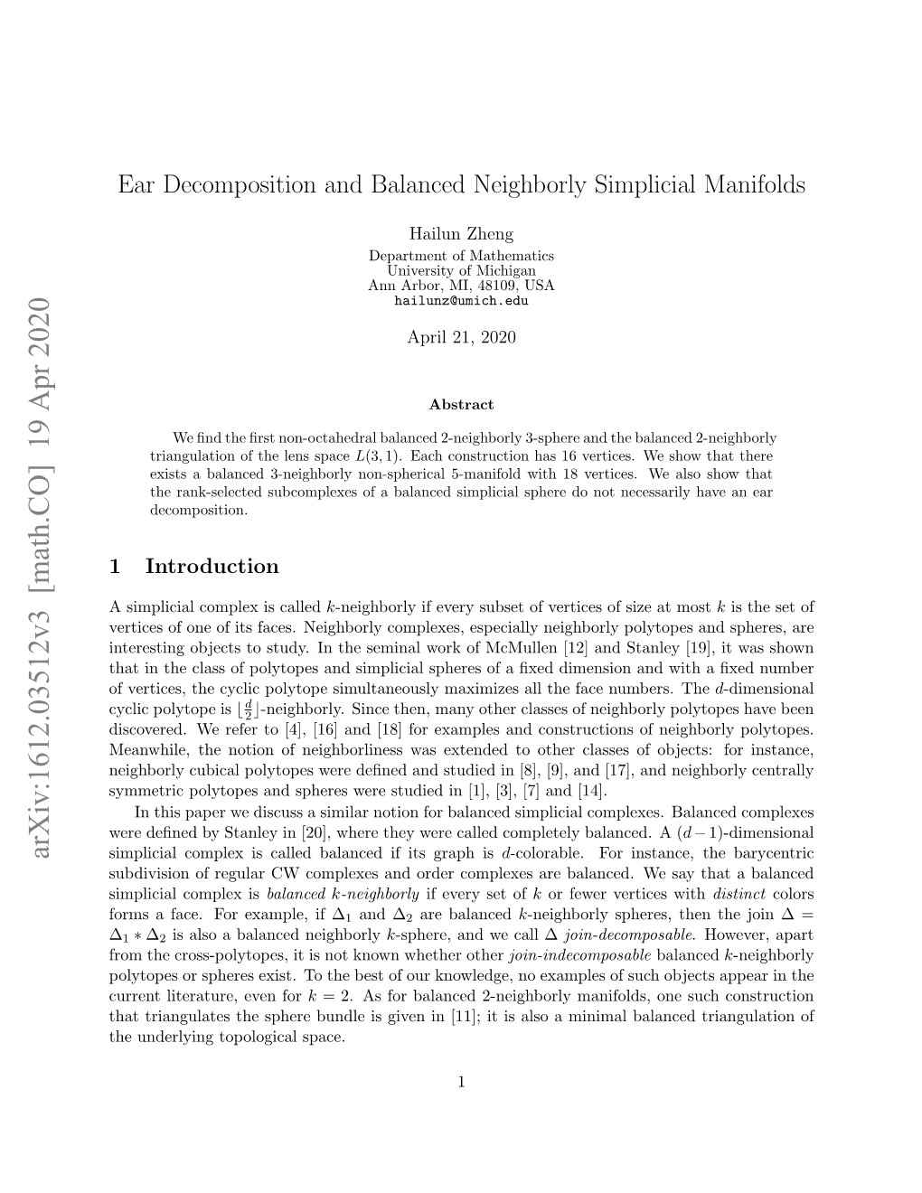 Ear Decomposition and Balanced Neighborly Simplicial Manifolds