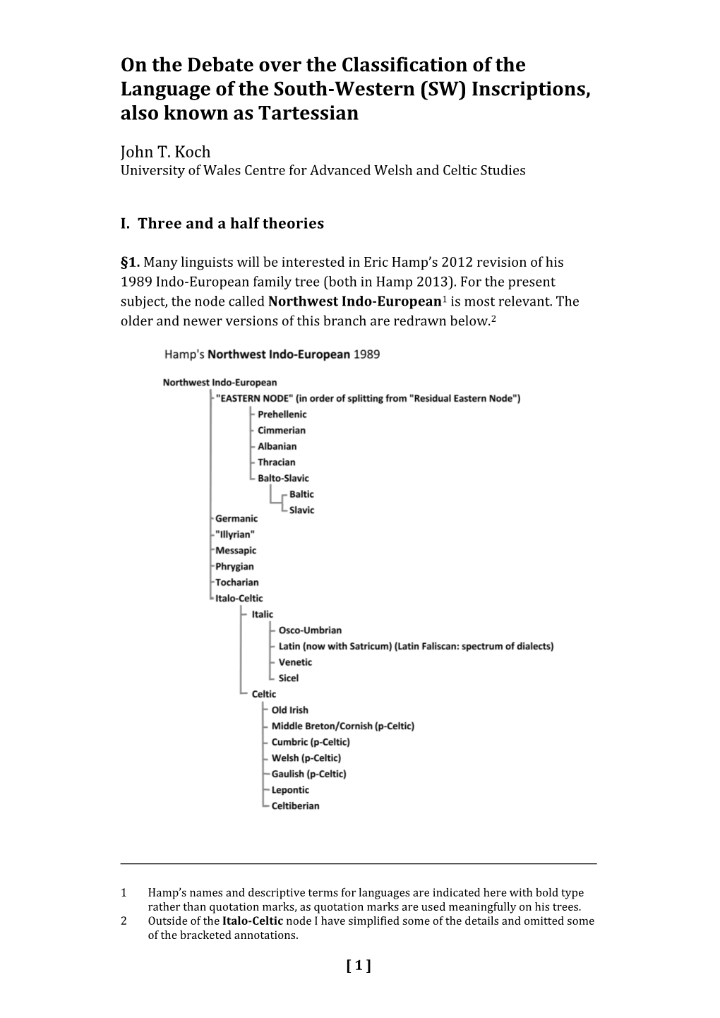 On the Debate Over the Classification of the Language of the South-Western (SW) Inscriptions, Also Known As Tartessian