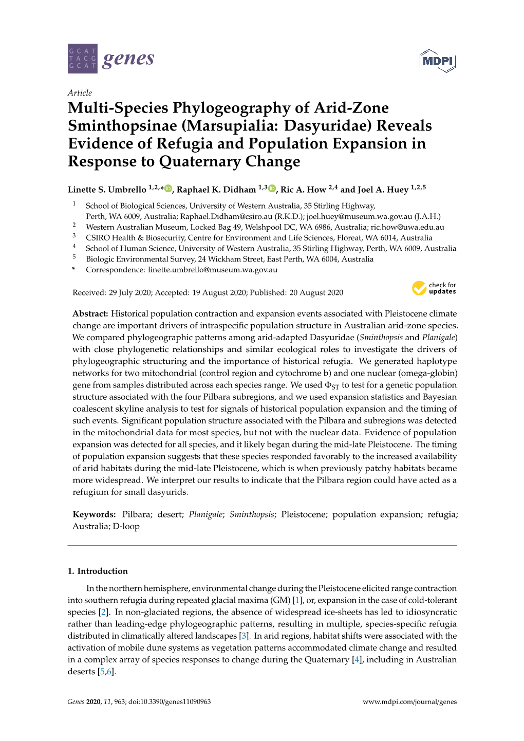 Multi-Species Phylogeography of Arid-Zone Sminthopsinae