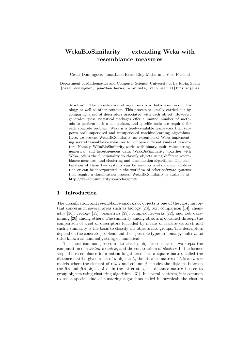 Wekabiosimilarity — Extending Weka with Resemblance Measures