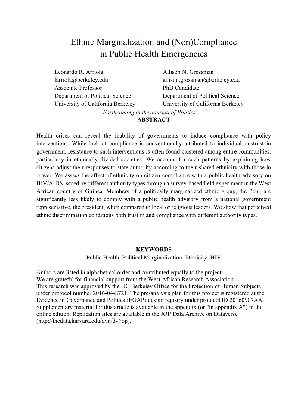 Ethnic Marginalization and (Non)Compliance in Public Health Emergencies