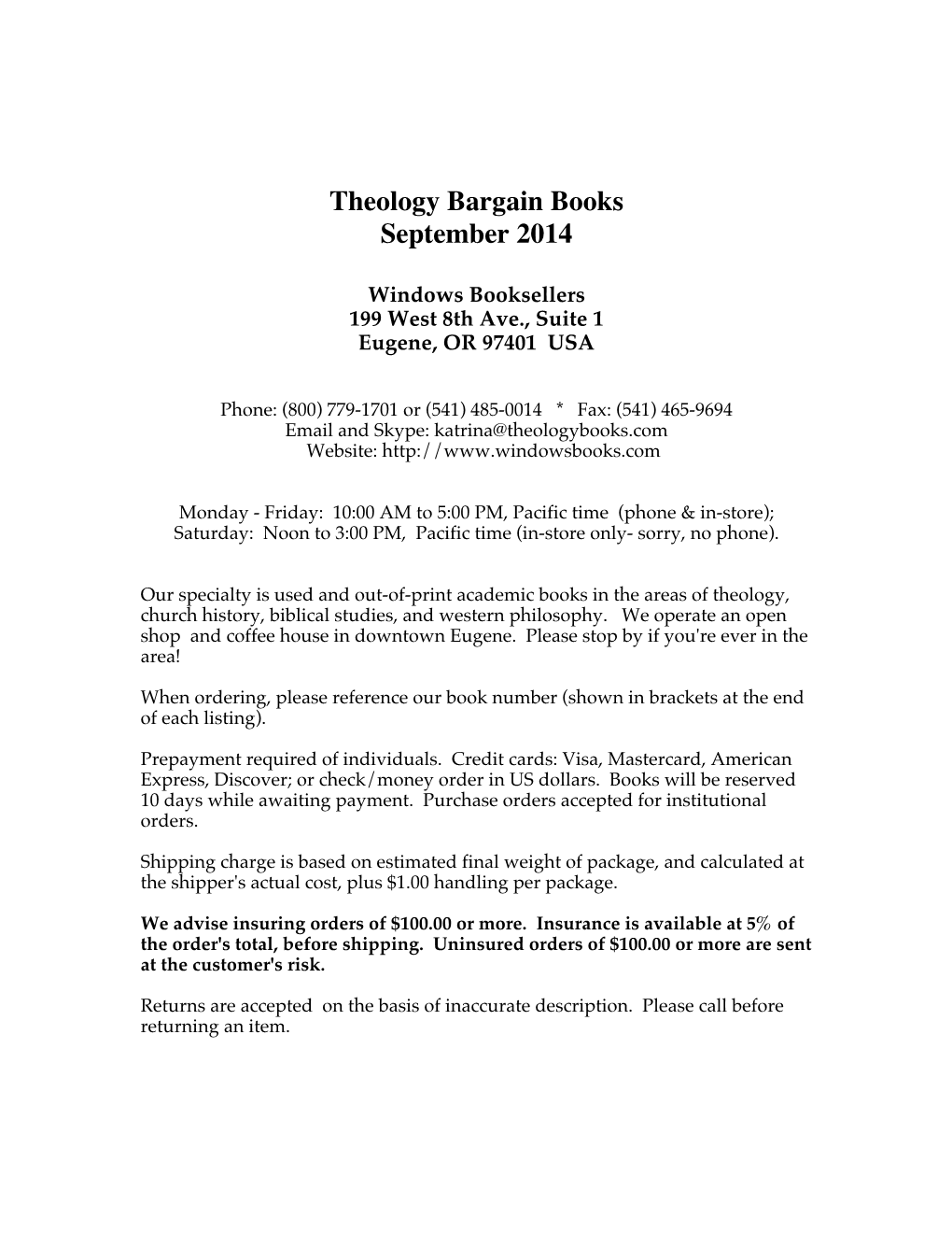 Theology Bargain Books, September 2014