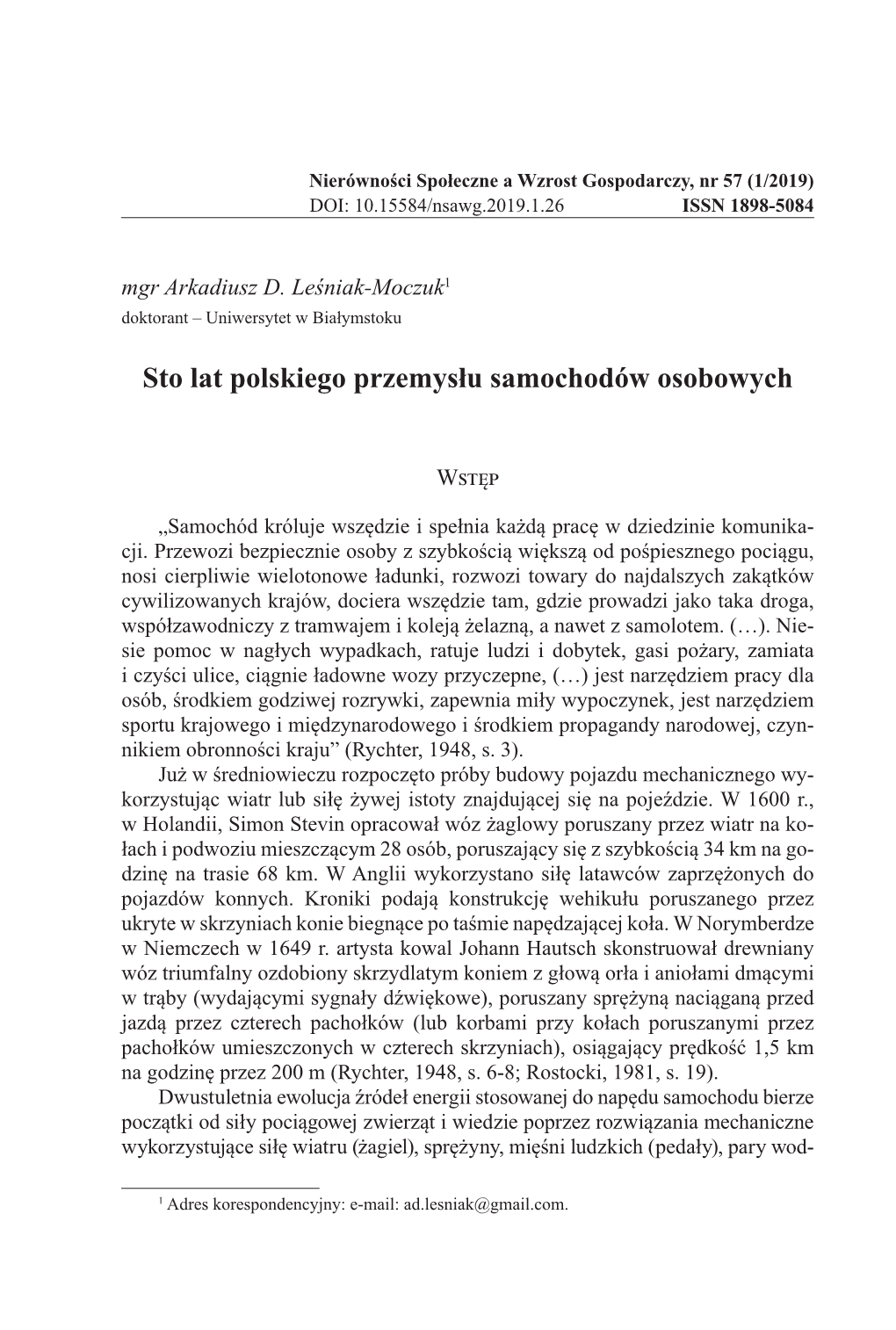 Sto Lat Polskiego Przemysłu Samochodów Osobowych