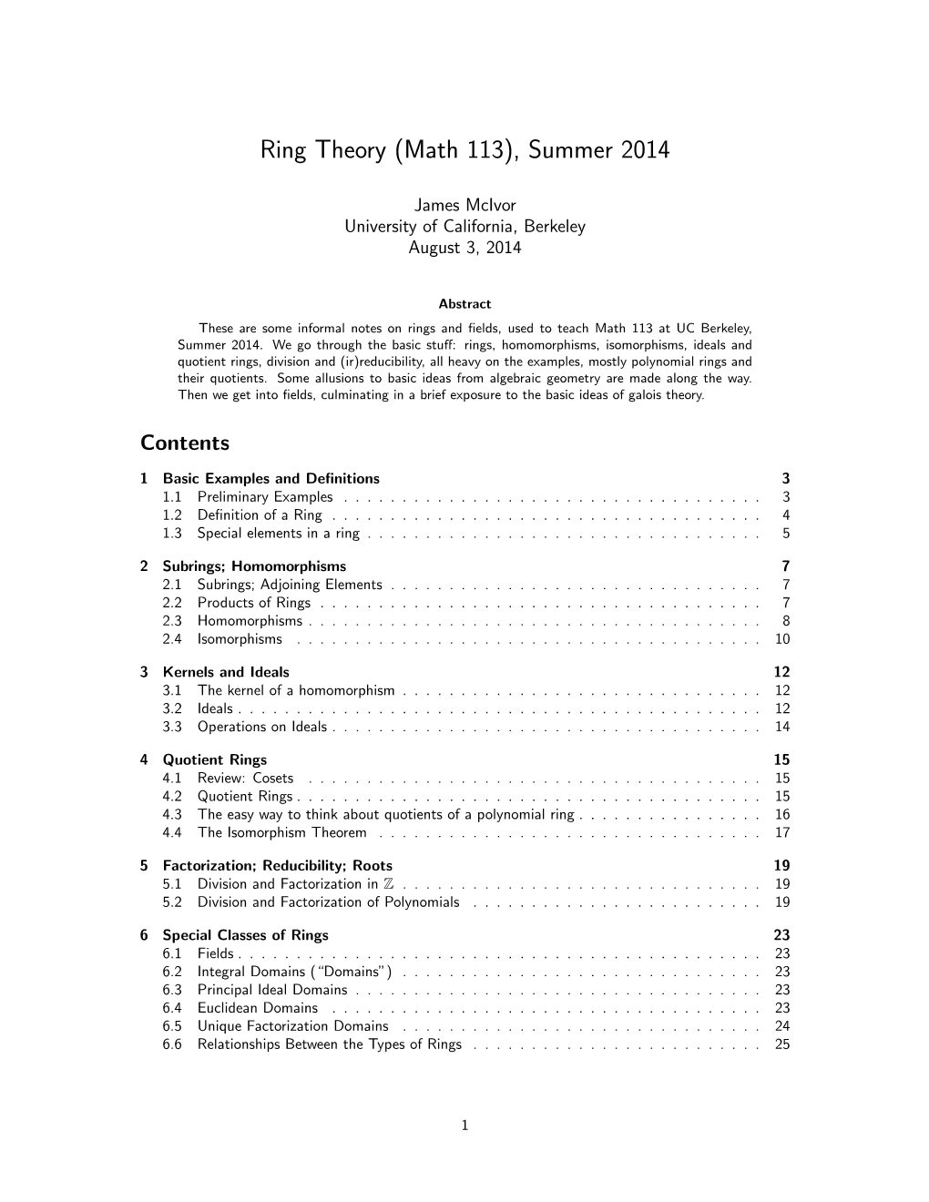 Ring Theory (Math 113), Summer 2014