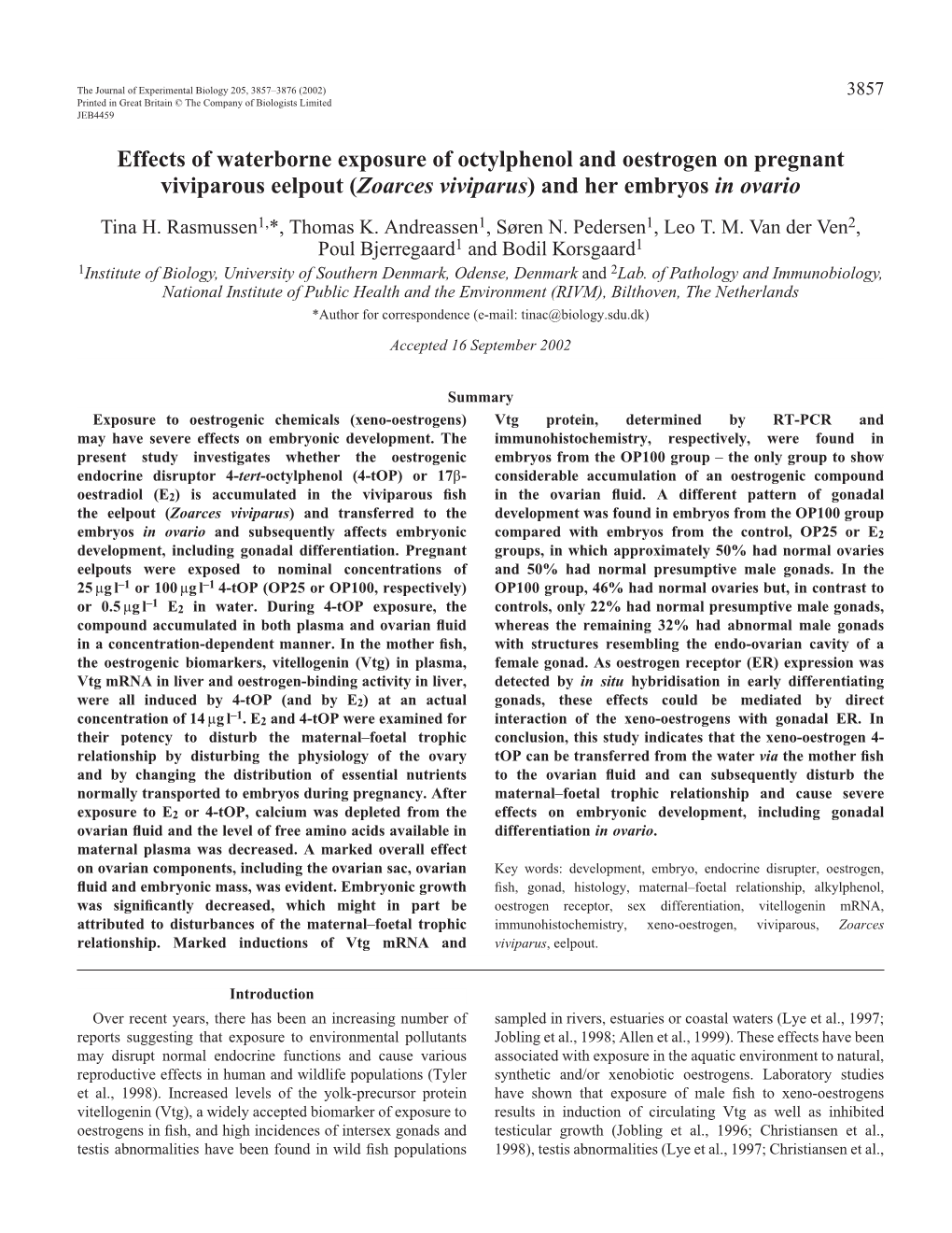 Effects of Xeno-Oestrogens on Maternal and Embryonic Eelpouts 3859