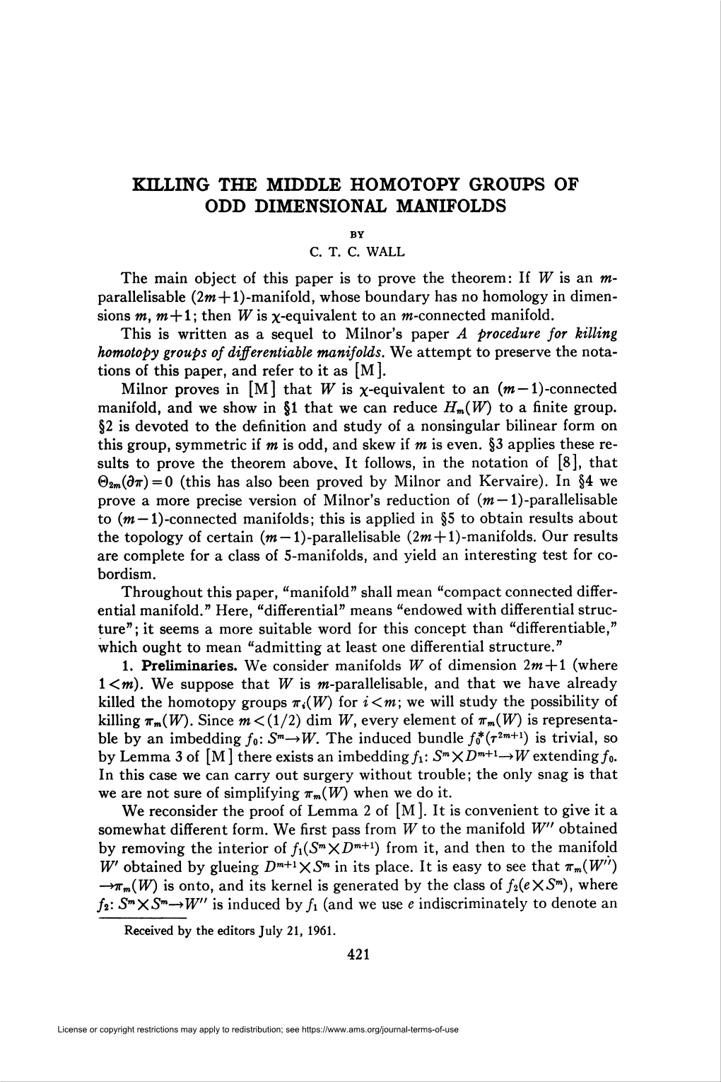 Odd Dimensional Manifolds