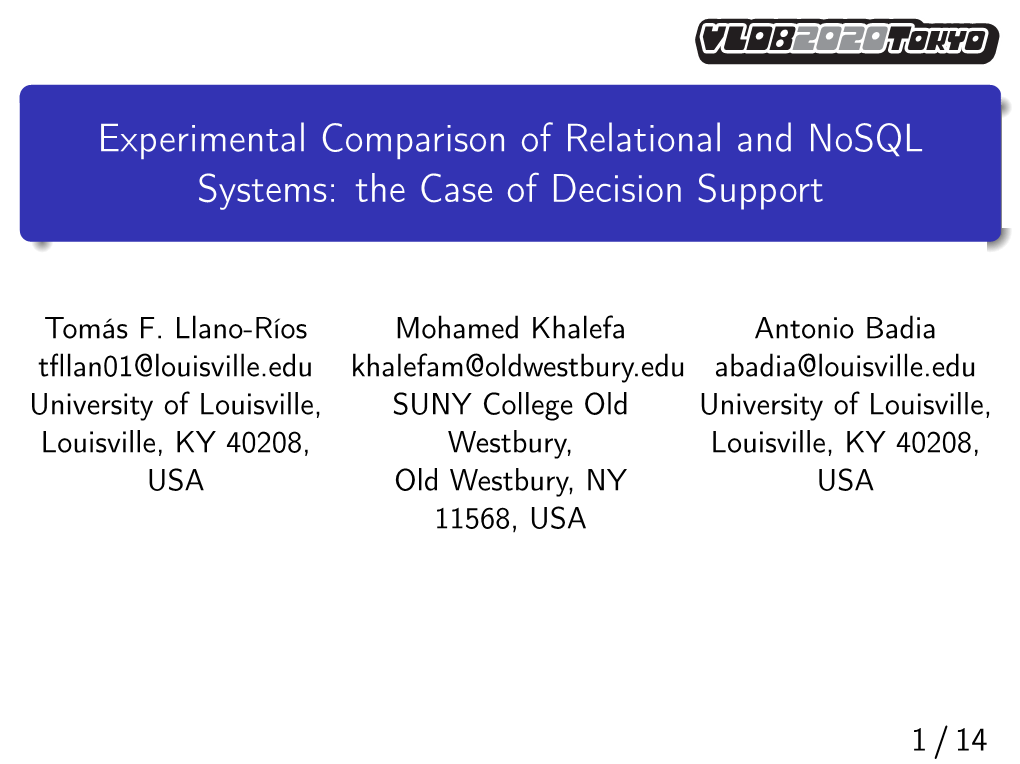 Experimental Comparison of Relational and Nosql Systems: the Case of Decision Support