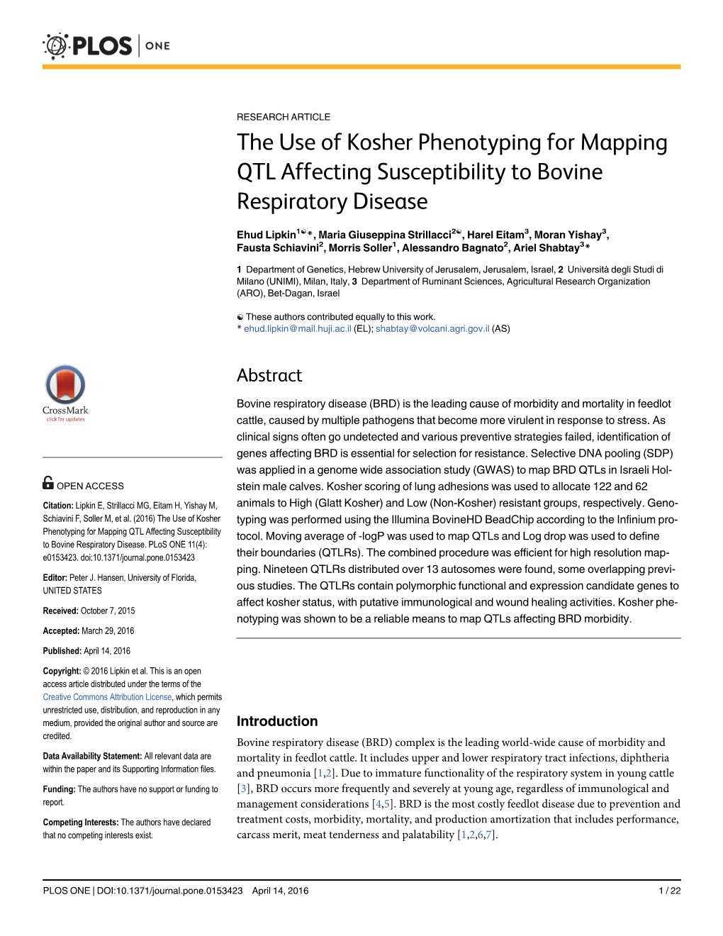 The Use of Kosher Phenotyping for Mapping QTL Affecting Susceptibility to Bovine Respiratory Disease