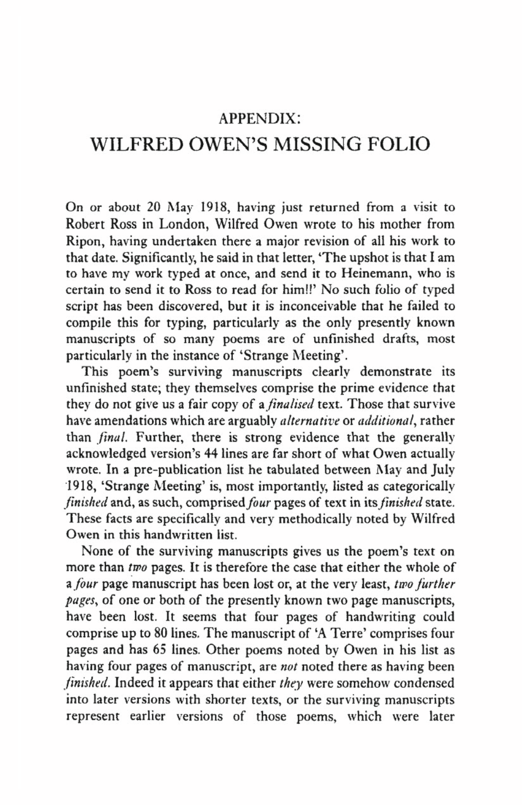 Wilfred Owen's Missing Folio