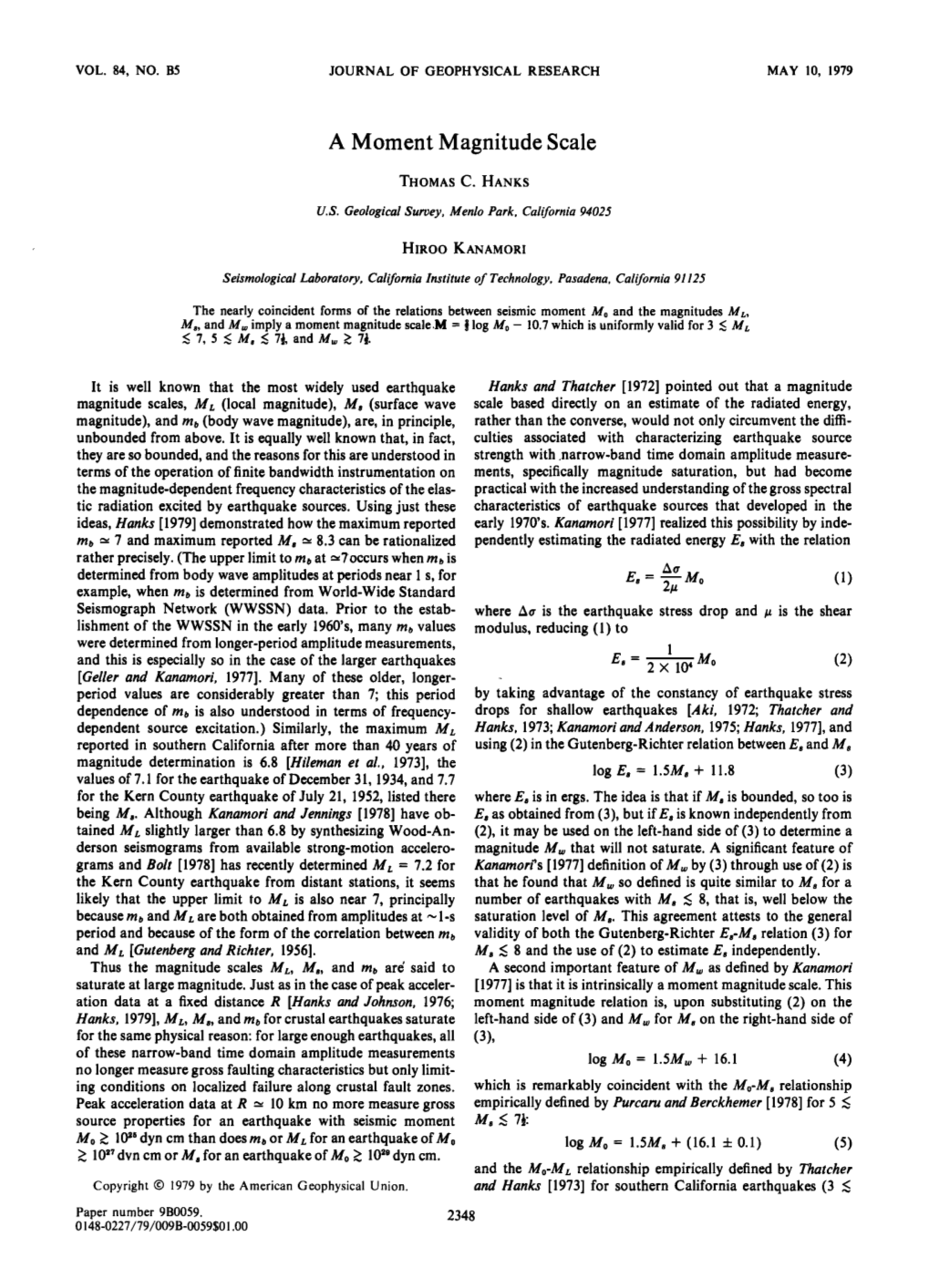 A Moment Magnitude Scale