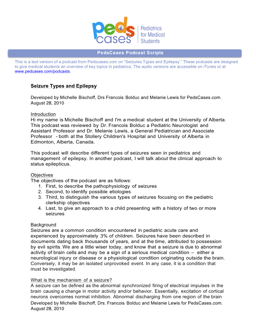 Seizure Types and Epilepsy