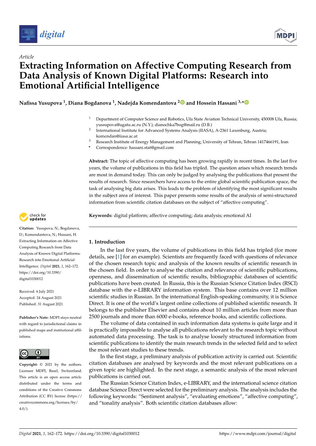 Extracting Information on Affective Computing Research from Data Analysis of Known Digital Platforms: Research Into Emotional Artiﬁcial Intelligence