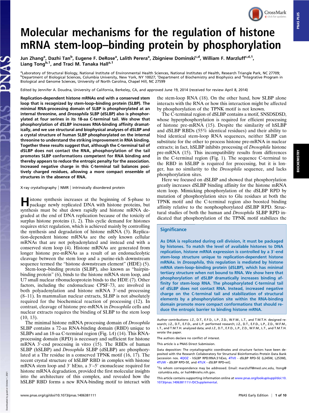 Molecular Mechanisms for the Regulation of Histone Mrna Stem-Loop–Binding Protein by Phosphorylation