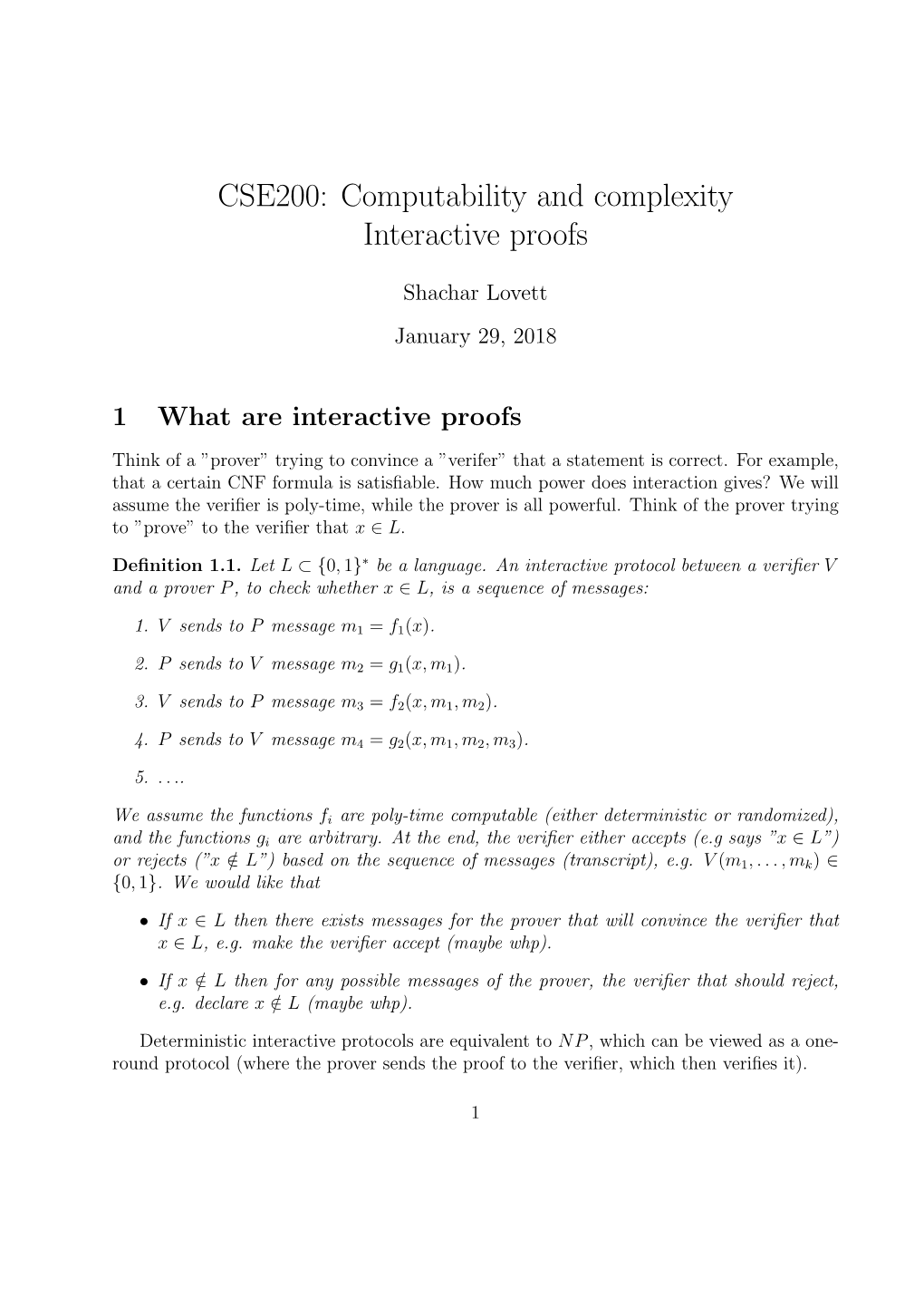 CSE200: Computability and Complexity Interactive Proofs