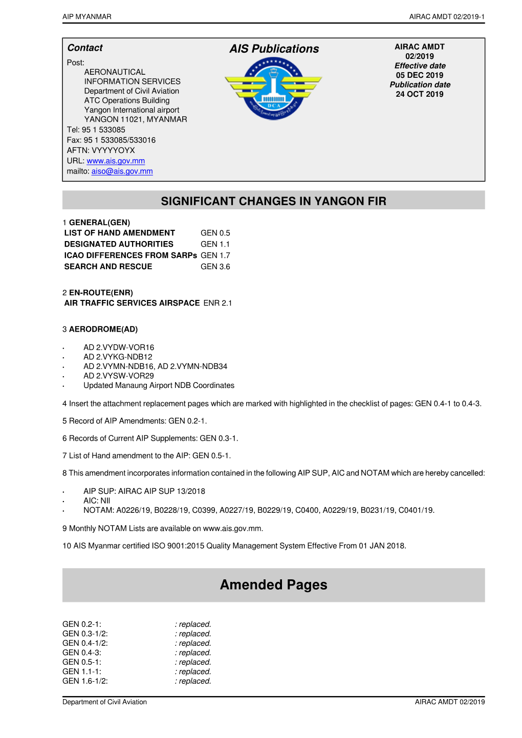 AIP Amendments: GEN 0.2-1