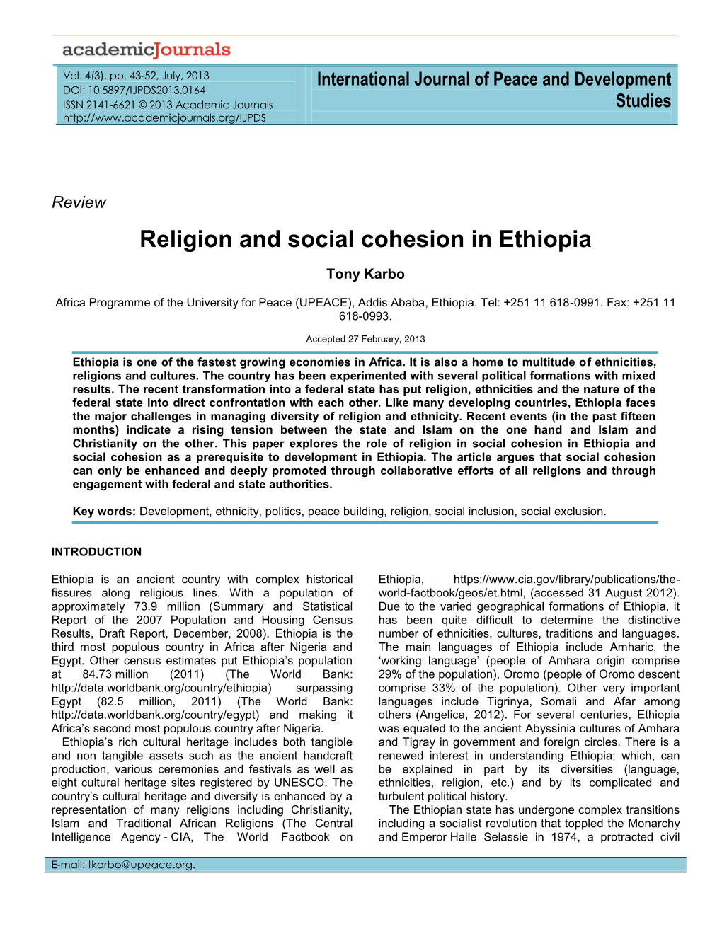 Religion and Social Cohesion in Ethiopia