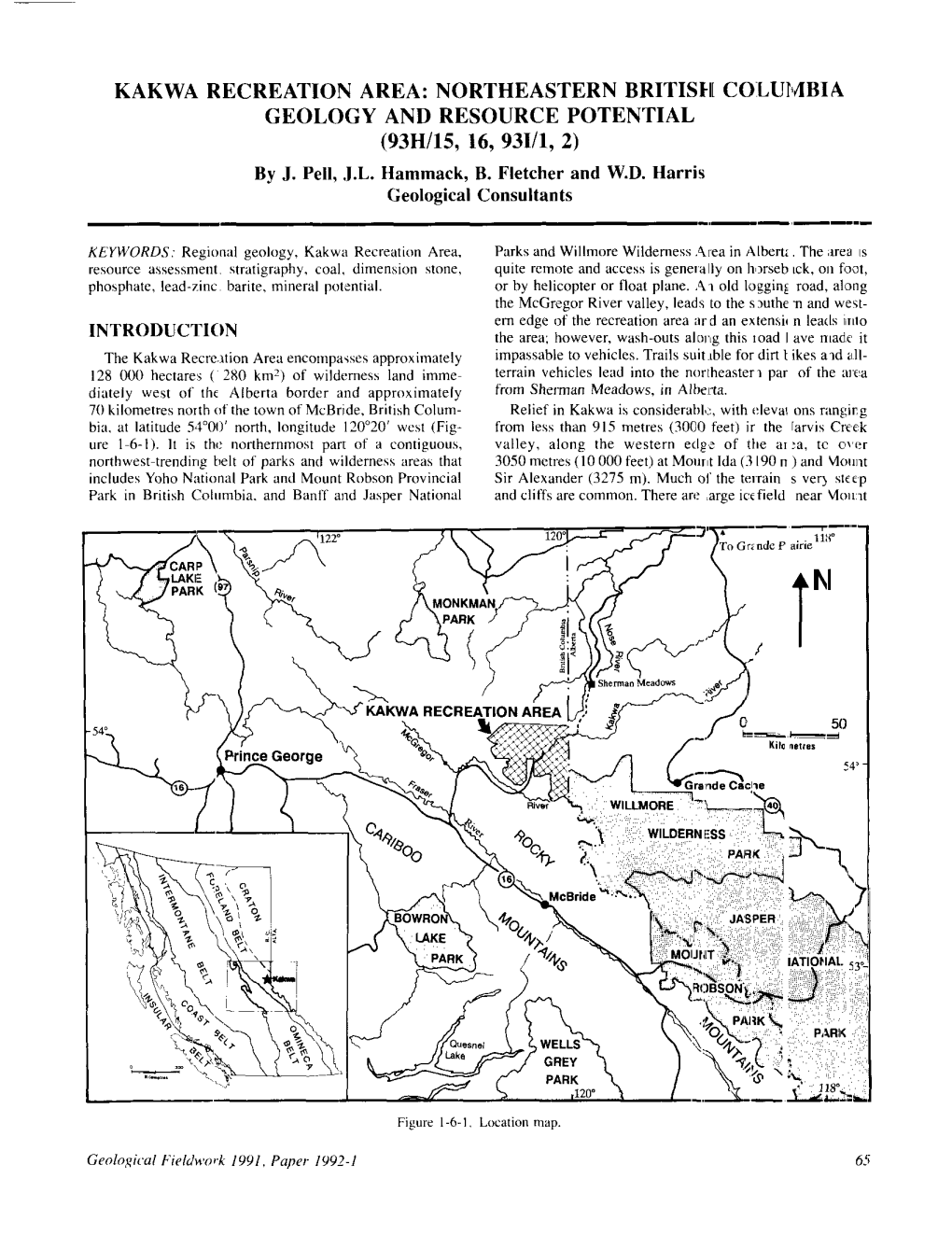 KAKWA RECREATION AREA: NORTHEASTERN BRITISH COLUMBIA GEOLOGY and RESOURCE POTENTIAL (93H/15, 16, 931/1, 2) by J