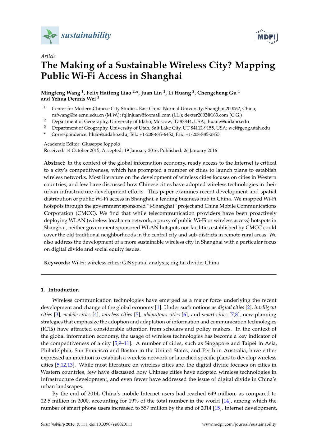 The Making of a Sustainable Wireless City? Mapping Public Wi-Fi Access in Shanghai