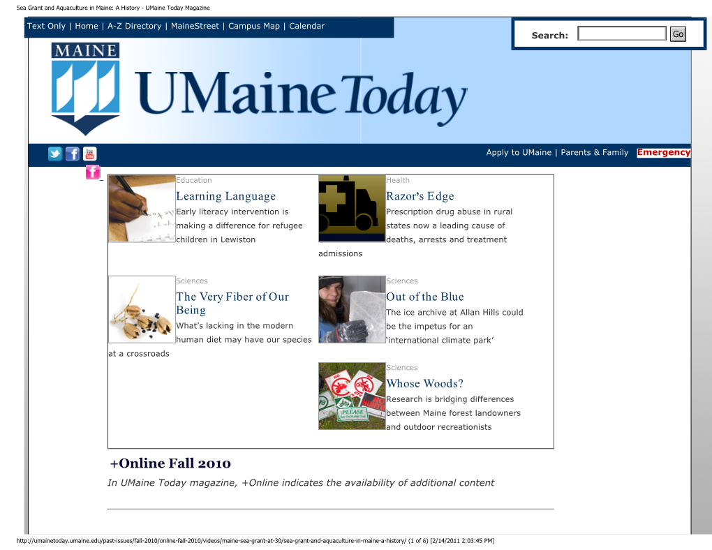 Sea Grant and Aquaculture in Maine: a History - Umaine Today Magazine Skip Text Only | Home | A-Z Directory | Mainestreet | Campus Map | Calendar Navigation Search