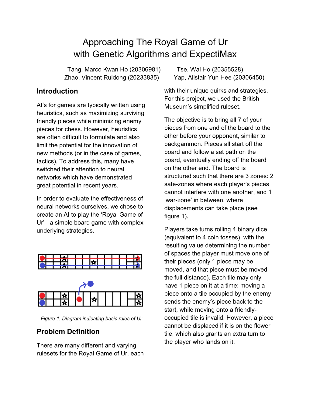 Approaching the Royal Game of Ur with Genetic Algorithms and Expectimax
