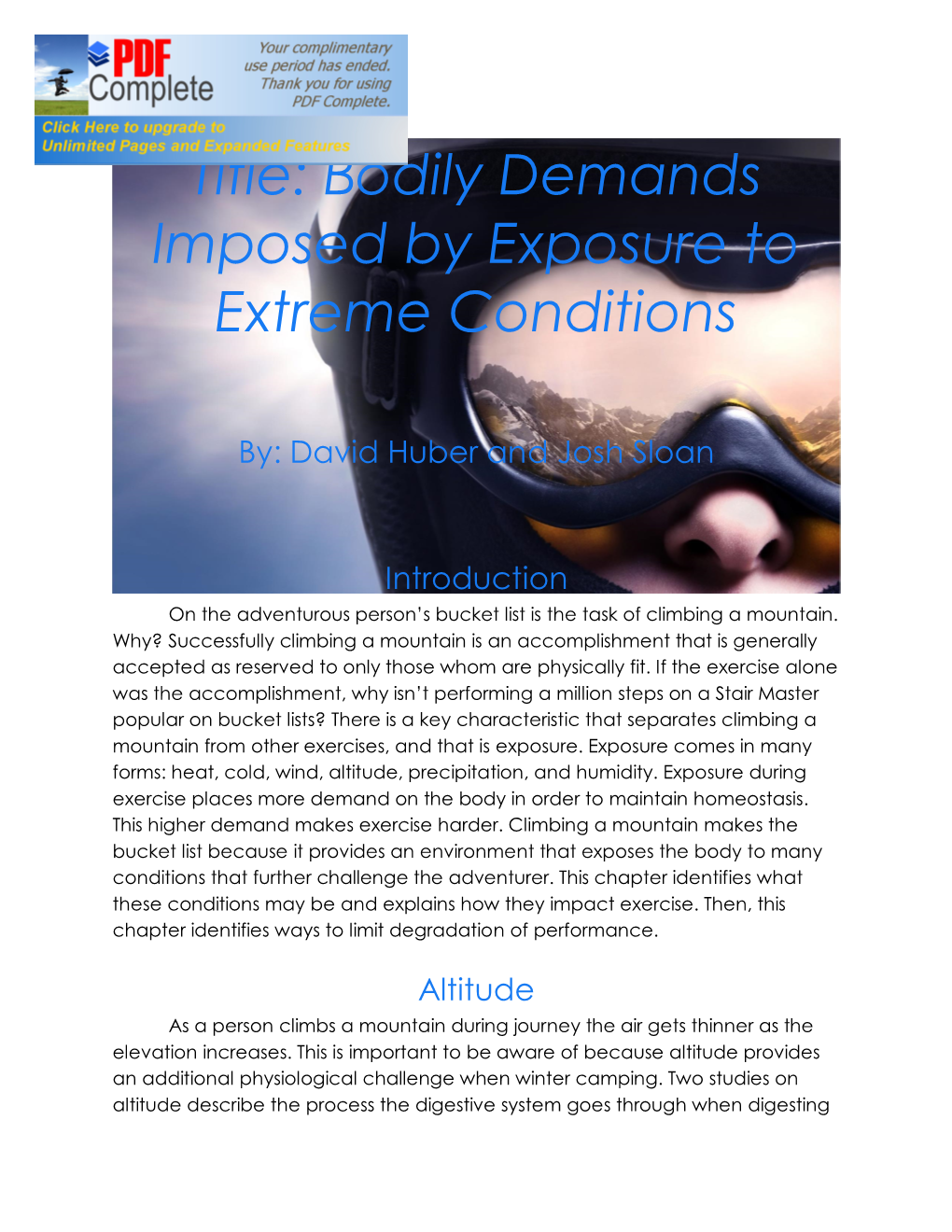 Title: Bodily Demands Imposed by Exposure to Extreme Conditions