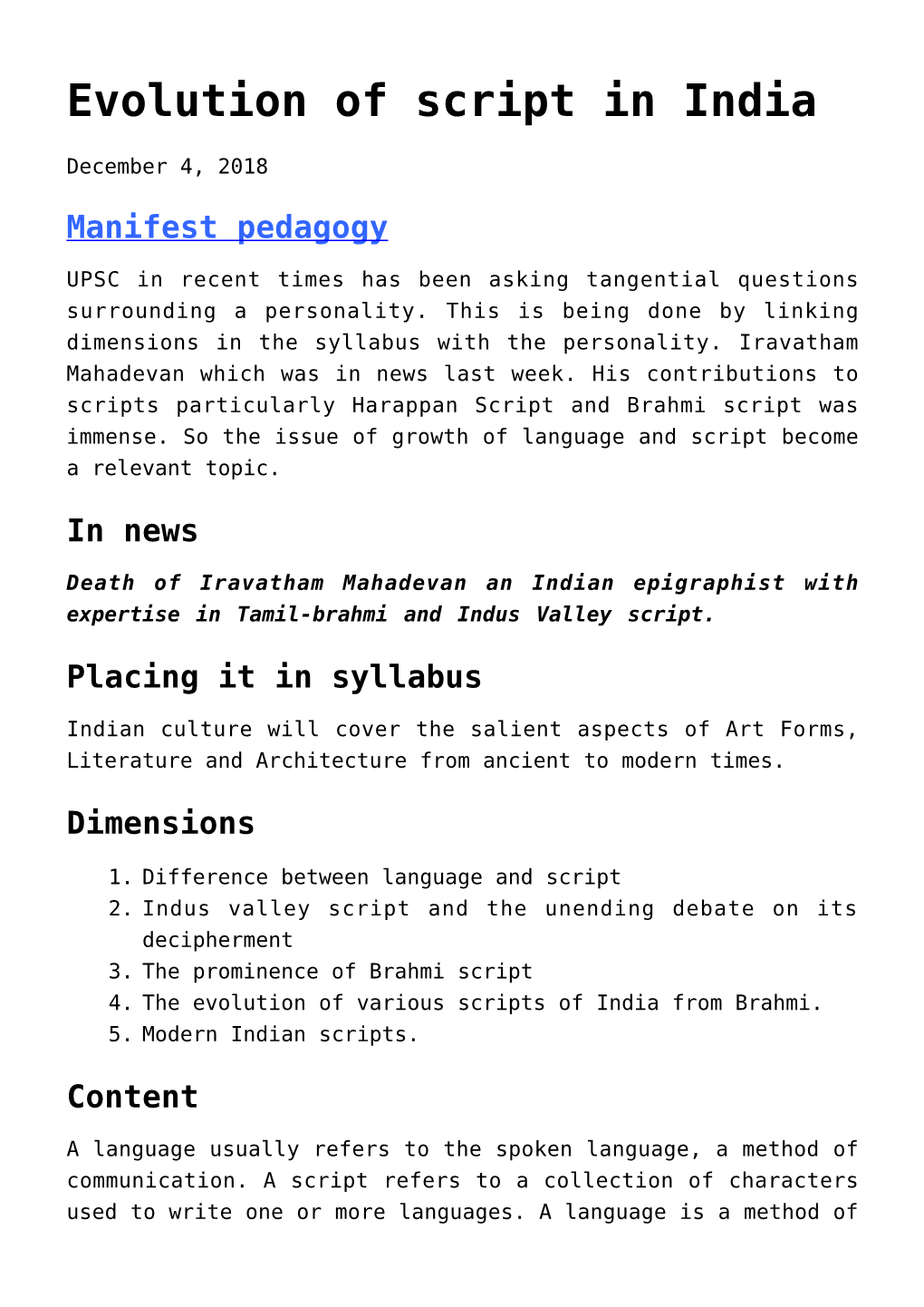 Evolution of Script in India