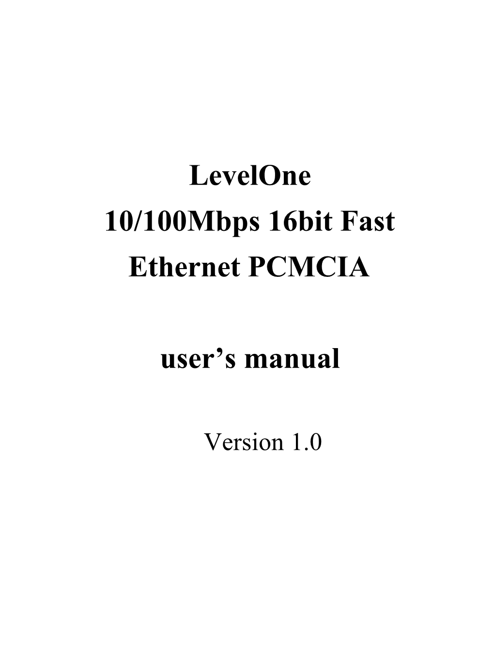 Levelone 16Bit 10 100M Fast Ethernet PCMCIA Manual